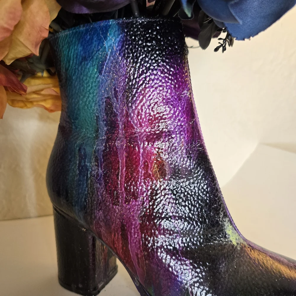 HANDCRAFTED Upcycled Leather Boot Vase Artwork HANDPAINTED Tabletop Art Decoe
